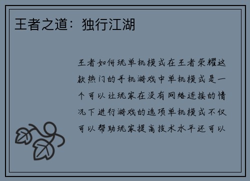 王者之道:独行江湖